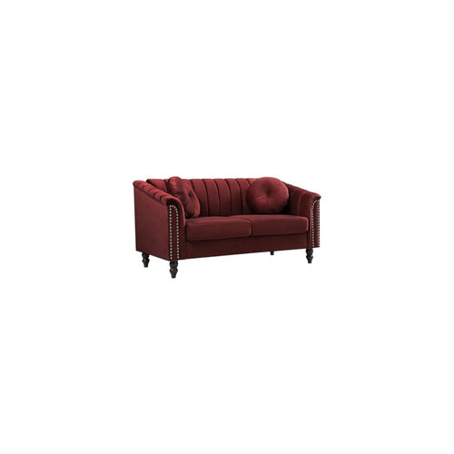 60" Loveseat Sofa, Microfiber Chesterfield Upholstered Sofas Love Seat, Couch Chair Sets with Style Button Tufted, Scroll Arms and Nailhead for Living Room, Office, Apartment-Red