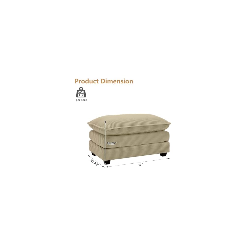 Aoowow Corduroy Ottoman Upholstered Couches Ottoman for Modular Sectional Sofa for Living Room(Camel)
