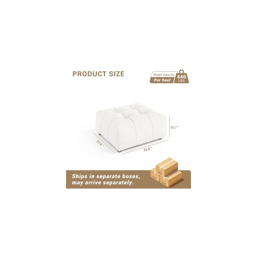 Movable Ottoman for Oversized Cloud Sectional Couch, Cream White