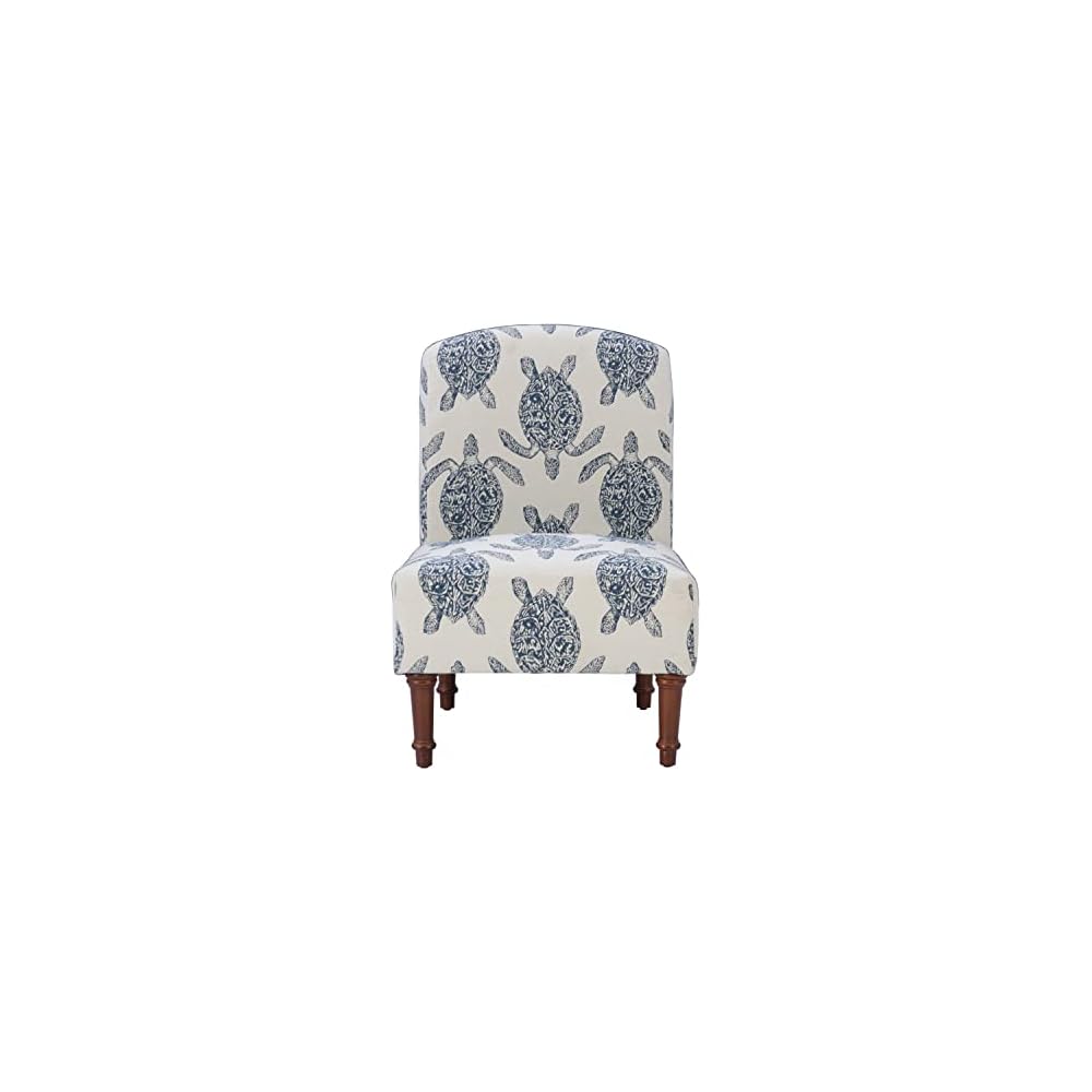 Powell Company Powell Markay Accent Chair, 25"W x 18.75"D x 35H, Ivory with Blue Sea Turtle Pattern, Traditional, Coastal, Upholstered, Armless, 275 lbs Max Weight, Indoor Use