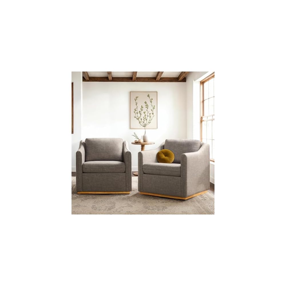 Walker Edison Nash Modern Farmhouse Linen Swivel Accent Chair, Dark Grey