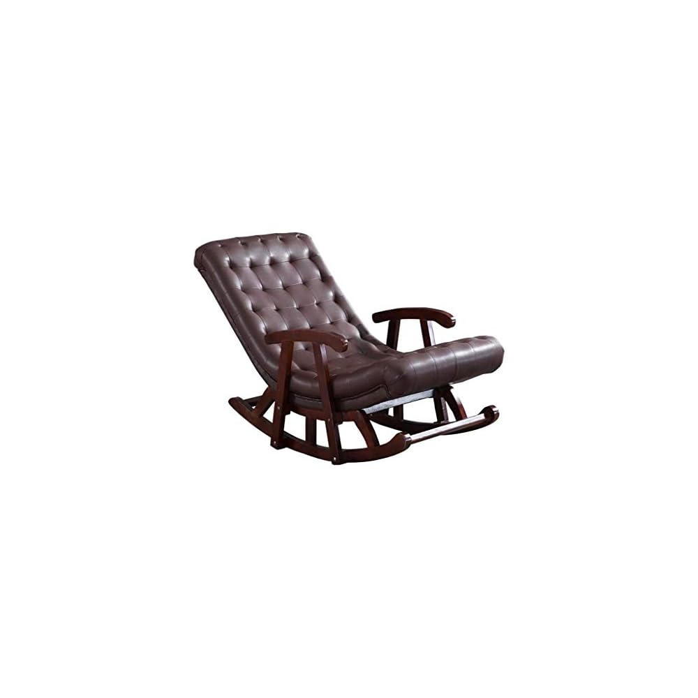 Single Leather Rocking Chair Smooth Rocking Motion Solid Wood with Armrest Suitable for Kitchen/Terrace/tatio