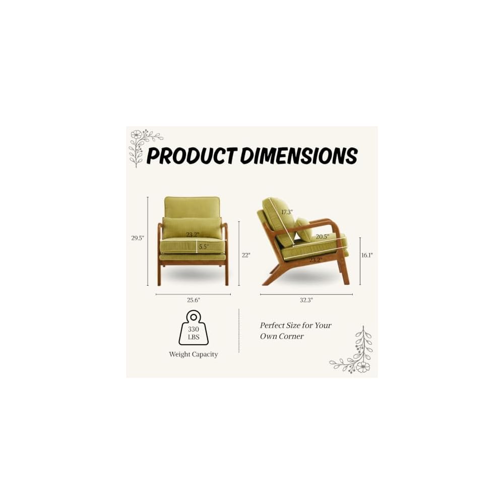 Karl home Mid-Century Accent Reading Chairs Set of 2, Green
