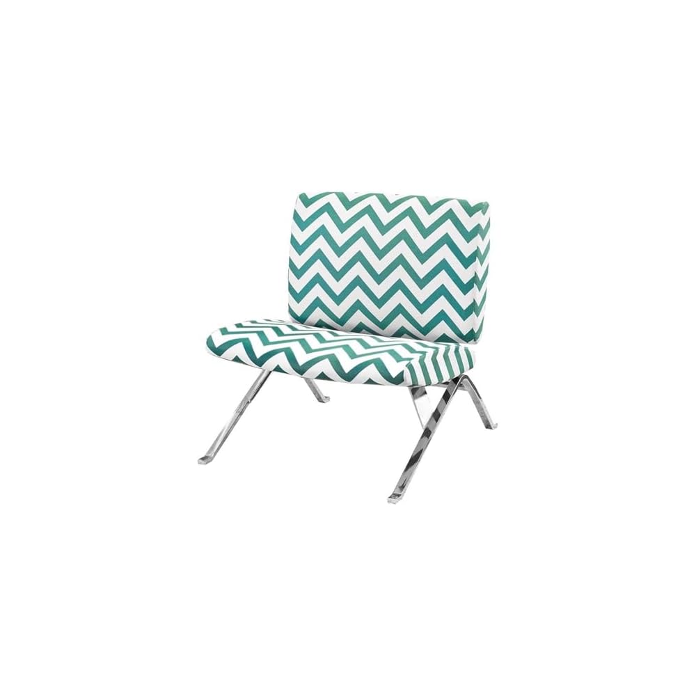 Monarch Specialties Teal "Chevron" Fabric/Chrome Metal Accent Chair, 31-Inch