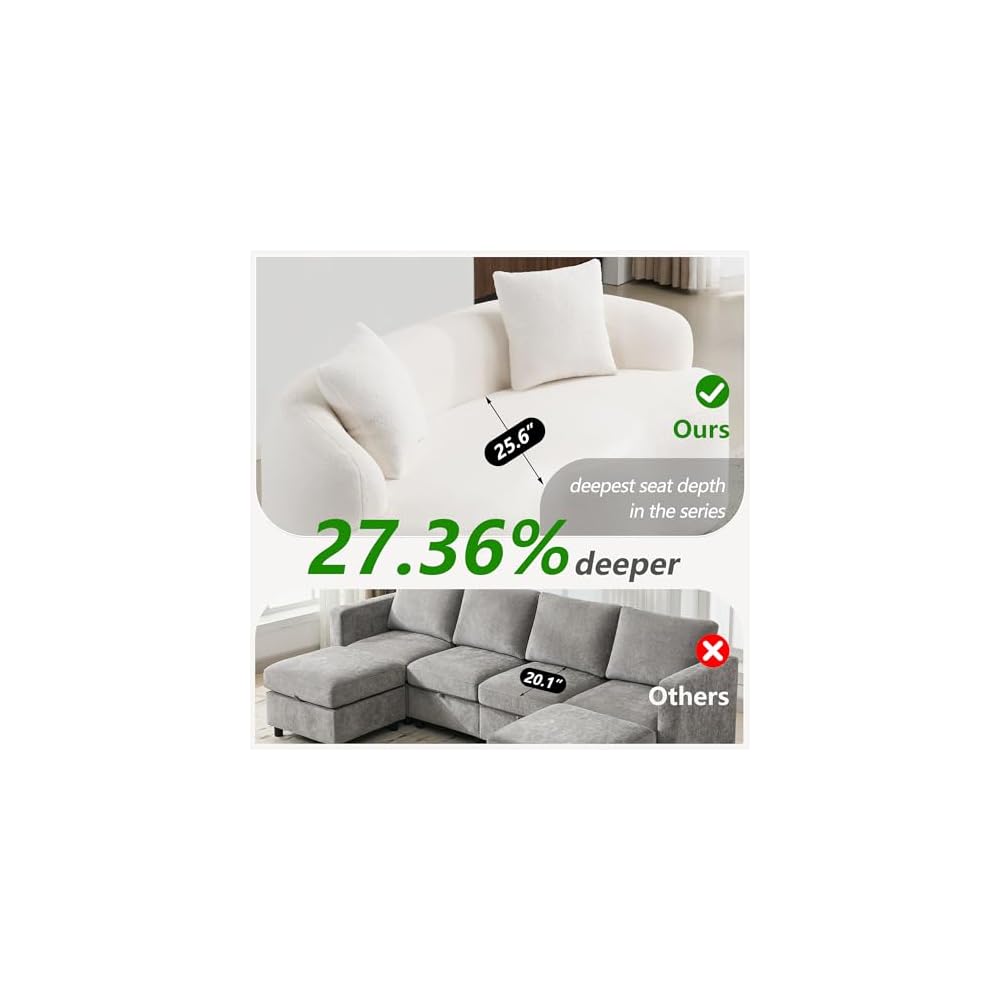 67”Curved Loveseat Sofa for Living Room, Deep Seat Love Seat Couch with 2 Throw Pillows, Modern Loveseat Adopt Teddy Fabric, Suitable Small Spaces The Cloud Loveseat, No Assembly Needed, White