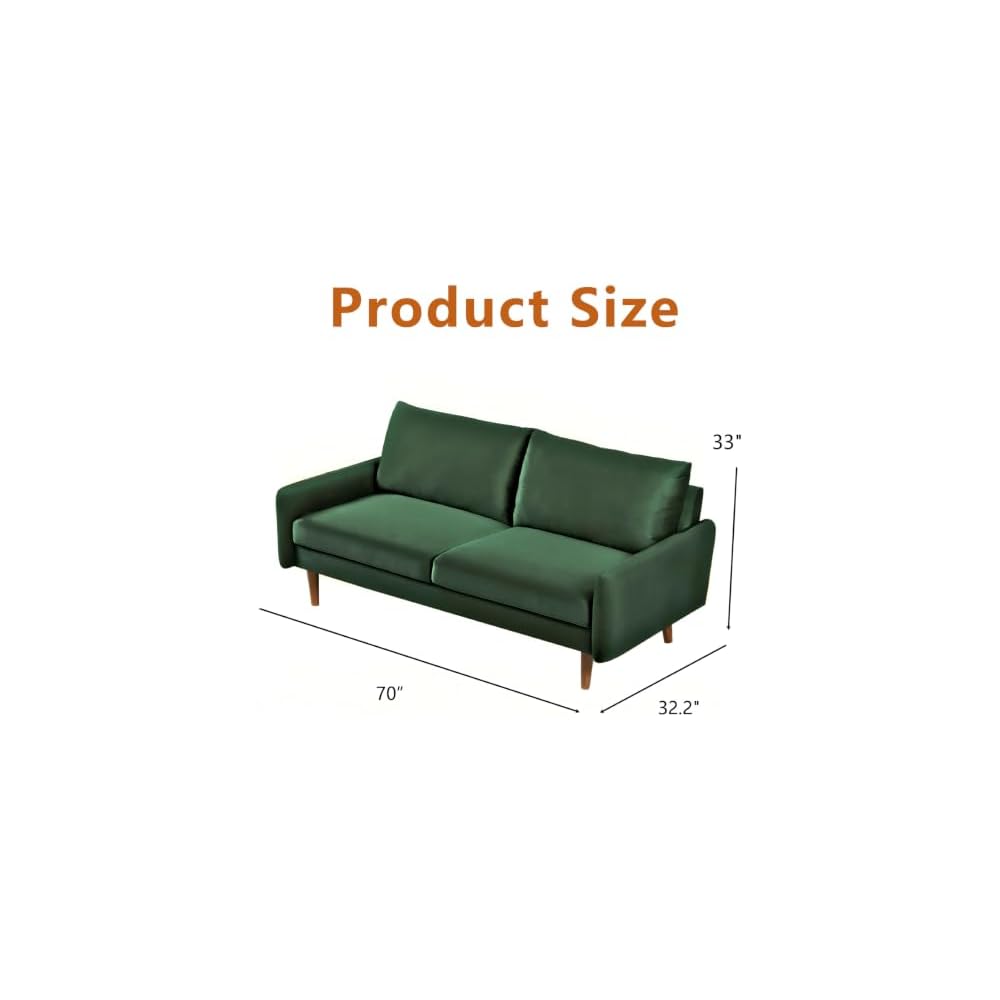 70" Green Velvet Loveseat Sofa for Living Room, Modern Comfy Sofa Couch