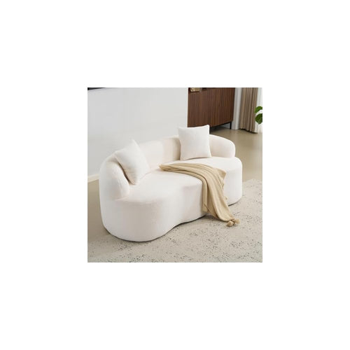 67”Curved Loveseat Sofa for Living Room, Deep Seat Love Seat Couch with 2 Throw Pillows, Modern Loveseat Adopt Teddy Fabric, Suitable Small Spaces The Cloud Loveseat, No Assembly Needed, White