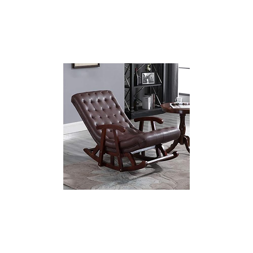 Single Leather Rocking Chair Smooth Rocking Motion Solid Wood with Armrest Suitable for Kitchen/Terrace/tatio