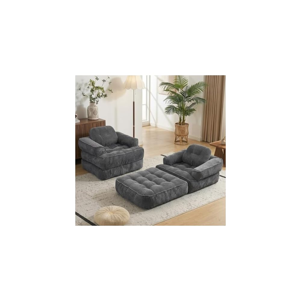 Dark Grey Folding Sofa Bed Convertible Boneless Sleeper Chair