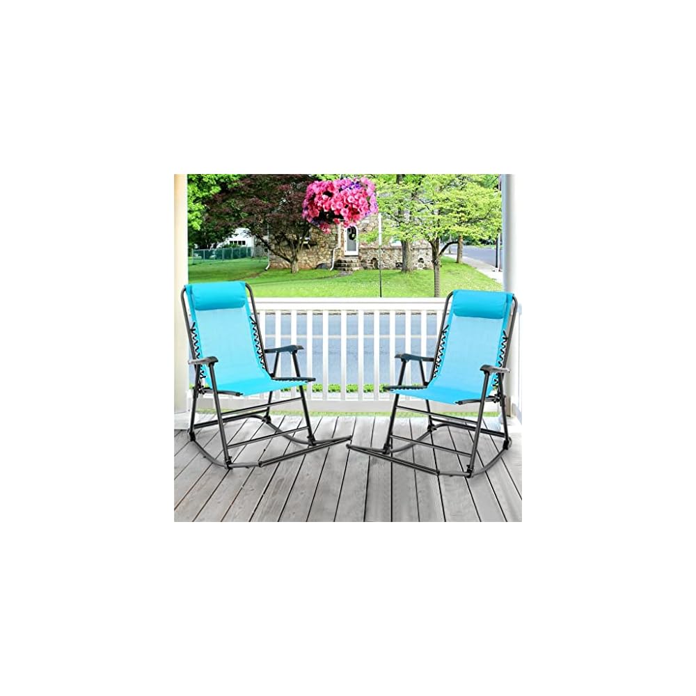 2 Piece Patio Camping Rocking Chair Folding Rocking Chair Footrest