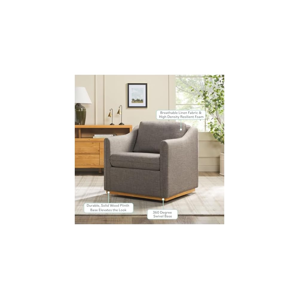 Walker Edison Nash Modern Farmhouse Linen Swivel Accent Chair, Dark Grey