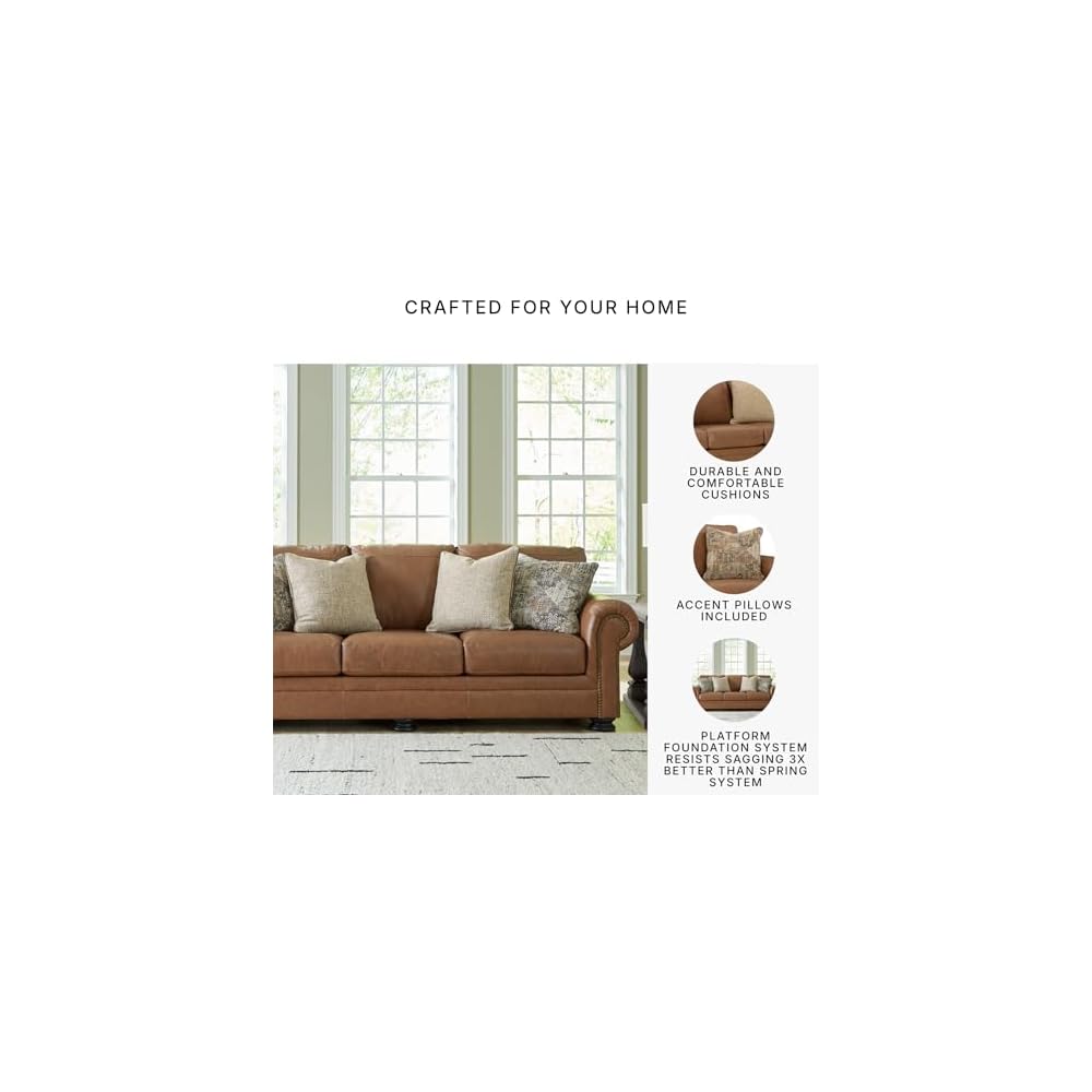 Signature Design by Ashley Carianna Leather Sofa for Living Room, Caramel