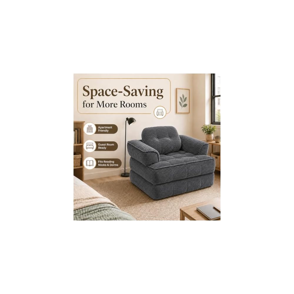 Dark Grey Folding Sofa Bed Convertible Boneless Sleeper Chair