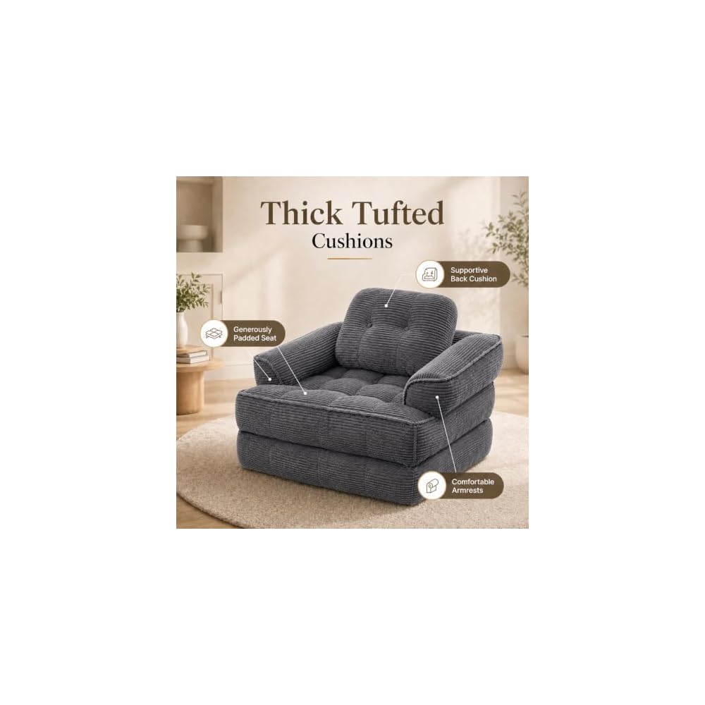 Dark Grey Folding Sofa Bed Convertible Boneless Sleeper Chair