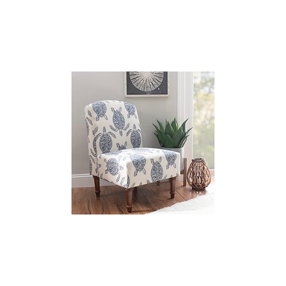 Powell Company Powell Markay Accent Chair, 25"W x 18.75"D x 35H, Ivory with Blue Sea Turtle Pattern, Traditional, Coastal, Upholstered, Armless, 275 lbs Max Weight, Indoor Use