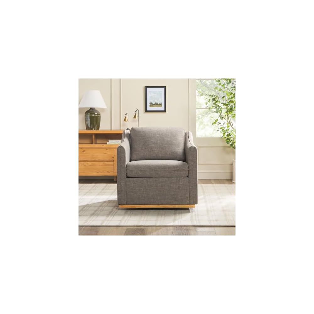 Walker Edison Nash Modern Farmhouse Linen Swivel Accent Chair, Dark Grey