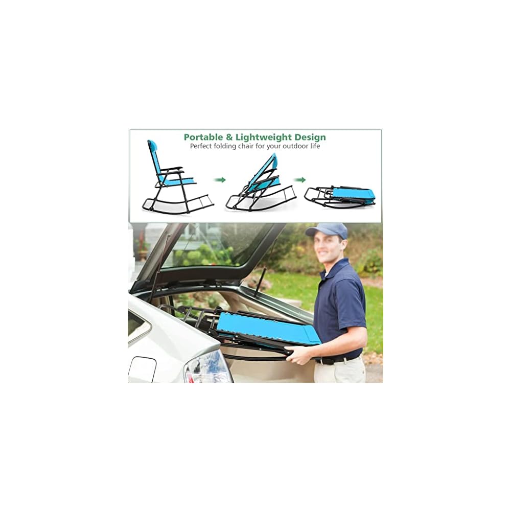 2 Piece Patio Camping Rocking Chair Folding Rocking Chair Footrest