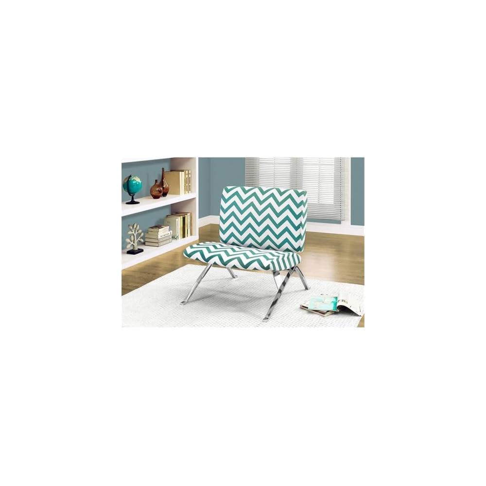 Monarch Specialties Teal "Chevron" Fabric/Chrome Metal Accent Chair, 31-Inch