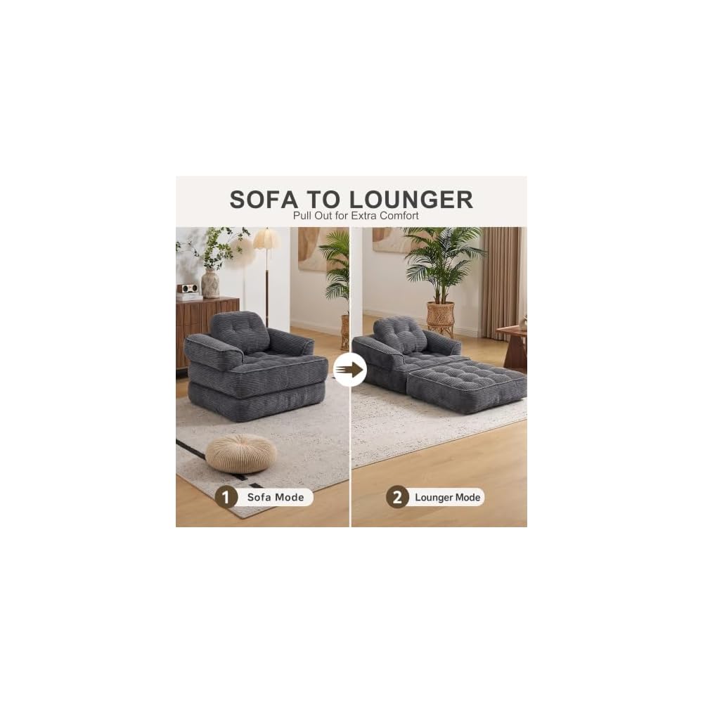 Dark Grey Folding Sofa Bed Convertible Boneless Sleeper Chair
