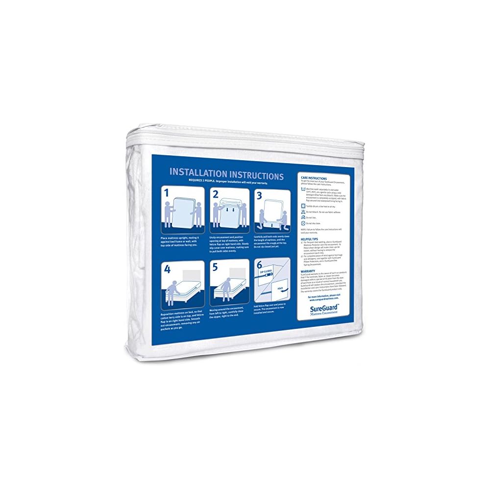 Queen (13-16 in. Deep) SureGuard Mattress Encasement - 100% Waterproof, Bed Bug Proof, Hypoallergenic - Premium Zippered Six-Sided Cover