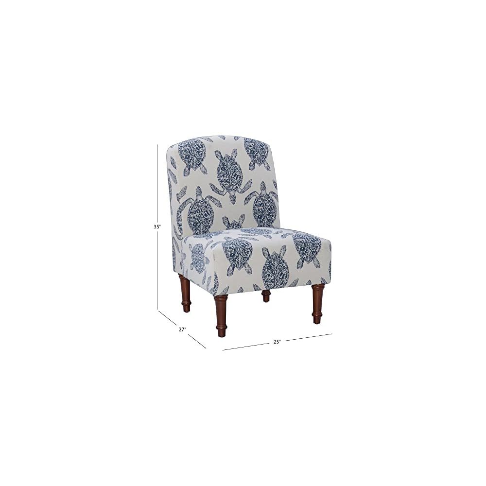 Powell Company Powell Markay Accent Chair, 25"W x 18.75"D x 35H, Ivory with Blue Sea Turtle Pattern, Traditional, Coastal, Upholstered, Armless, 275 lbs Max Weight, Indoor Use
