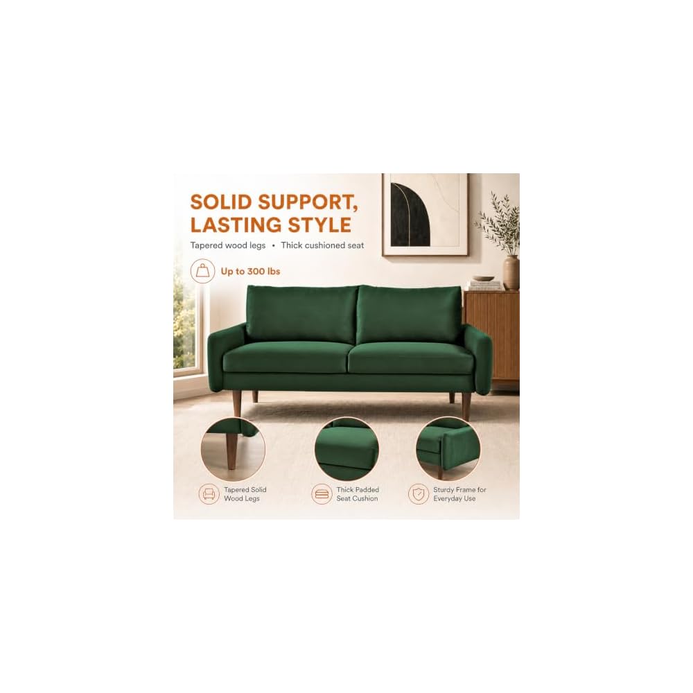 70" Green Velvet Loveseat Sofa for Living Room, Modern Comfy Sofa Couch