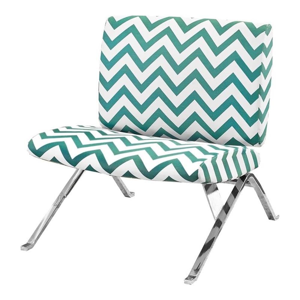 Monarch Specialties Teal "Chevron" Fabric/Chrome Metal Accent Chair, 31-Inch