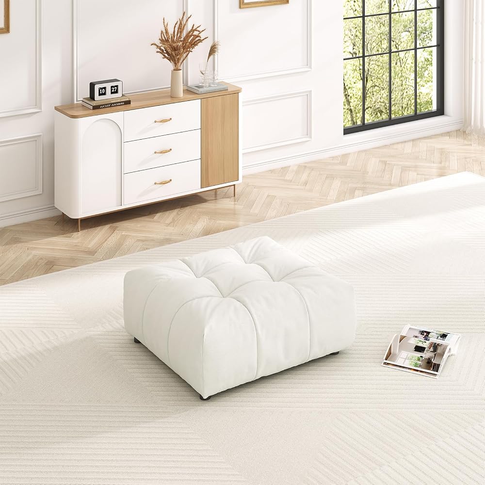 Movable Ottoman for Oversized Cloud Sectional Couch, Cream White