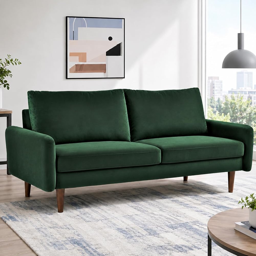 70" Green Velvet Loveseat Sofa for Living Room, Modern Comfy Sofa Couch