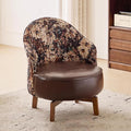 Swivel Foot Rest Stool with Solid Wood Legs, Faux Leather Single Sofa Chair Upholstered Comfortable Low-Back Stool for Living Room, Bedroom, or Reading Nook(53x57x72cm(21x22x28), Brown)