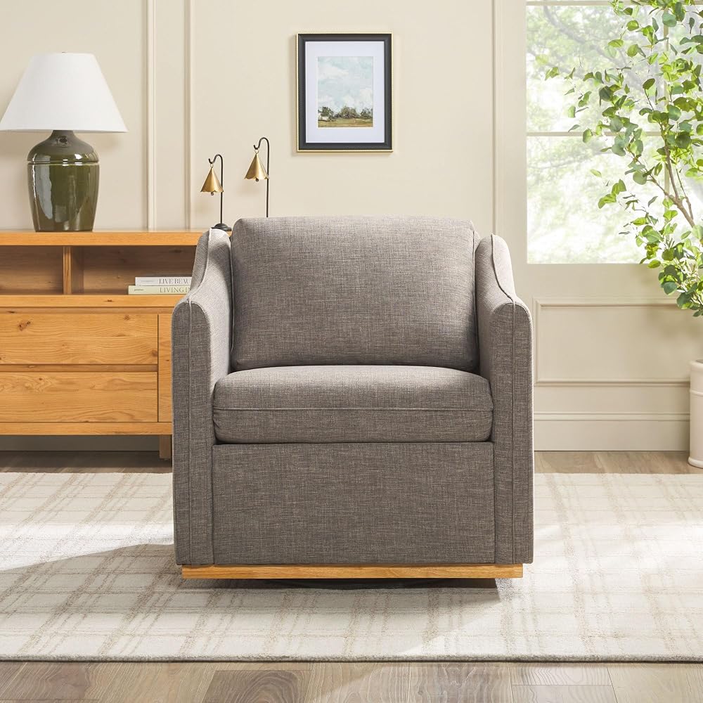 Walker Edison Nash Modern Farmhouse Linen Swivel Accent Chair, Dark Grey