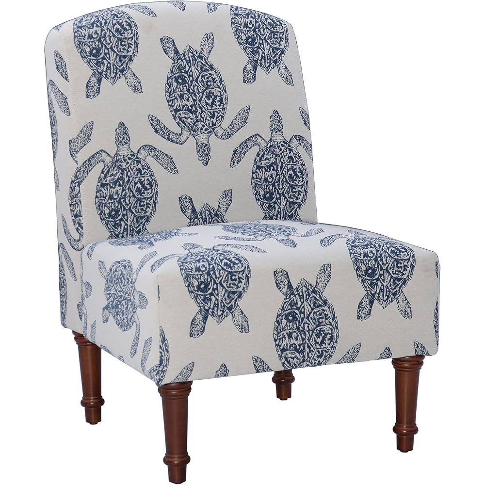 Powell Company Powell Markay Accent Chair, 25"W x 18.75"D x 35H, Ivory with Blue Sea Turtle Pattern, Traditional, Coastal, Upholstered, Armless, 275 lbs Max Weight, Indoor Use