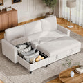 Vongrasig Convertible Sleeper Sofa, Pull Out Couch with Storage, 77" L-Shaped Sofa Bed with Storage Chaise Corduroy Fabric for Living Room, Apartment, Small Space, White